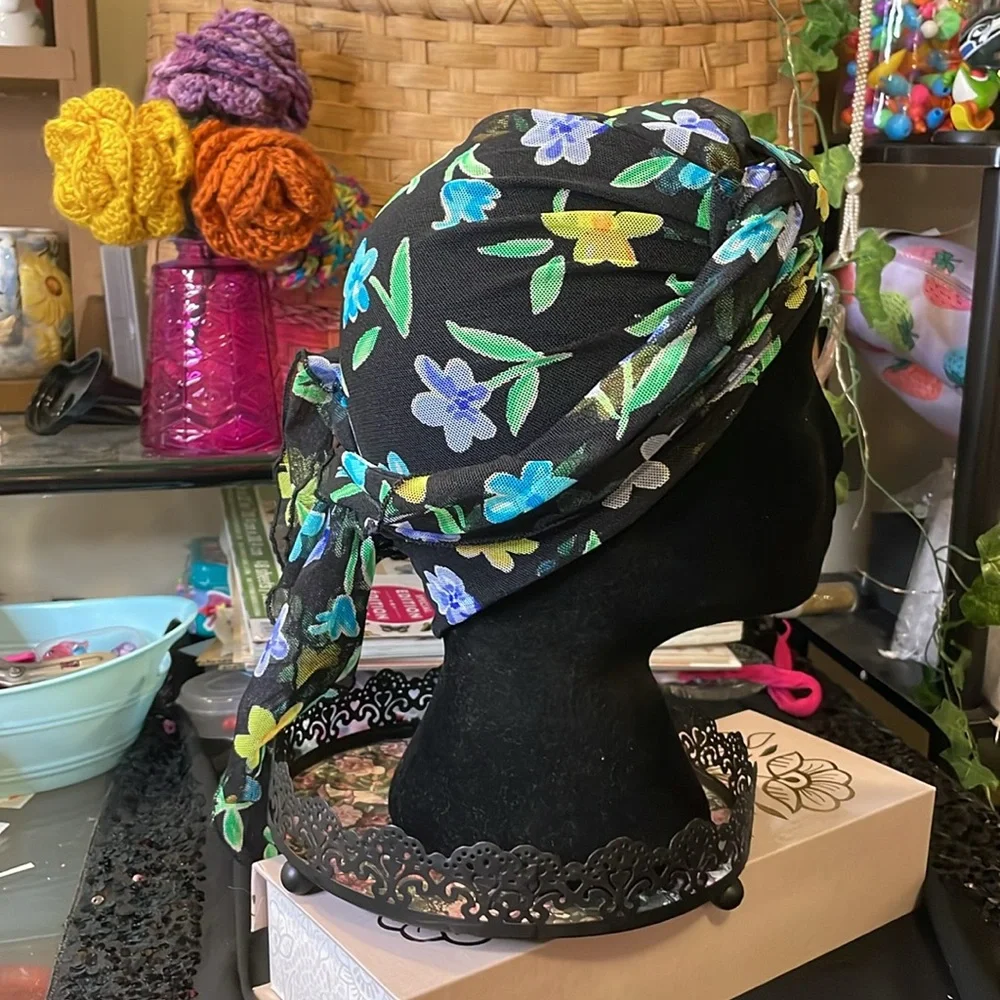 Floral Black Headwrap - Picture 1 of 5